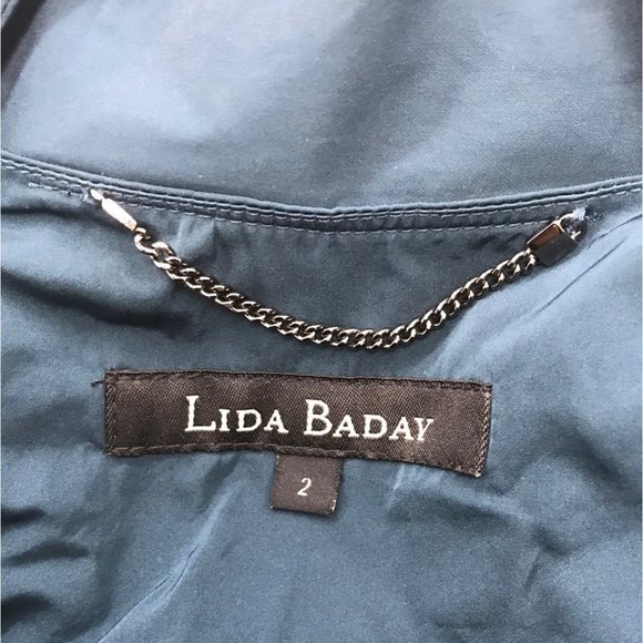 Lida Baday Zip Up Mock Neck Fitted Jacket 2 Teal Peacock Blue Made in Canada - Picture 4 of 6